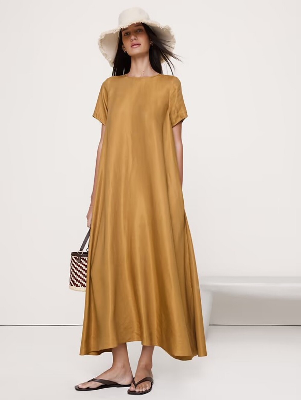 Banana Republic Viscose-Linen Trapeze Maxi Dress Size Medium NWT